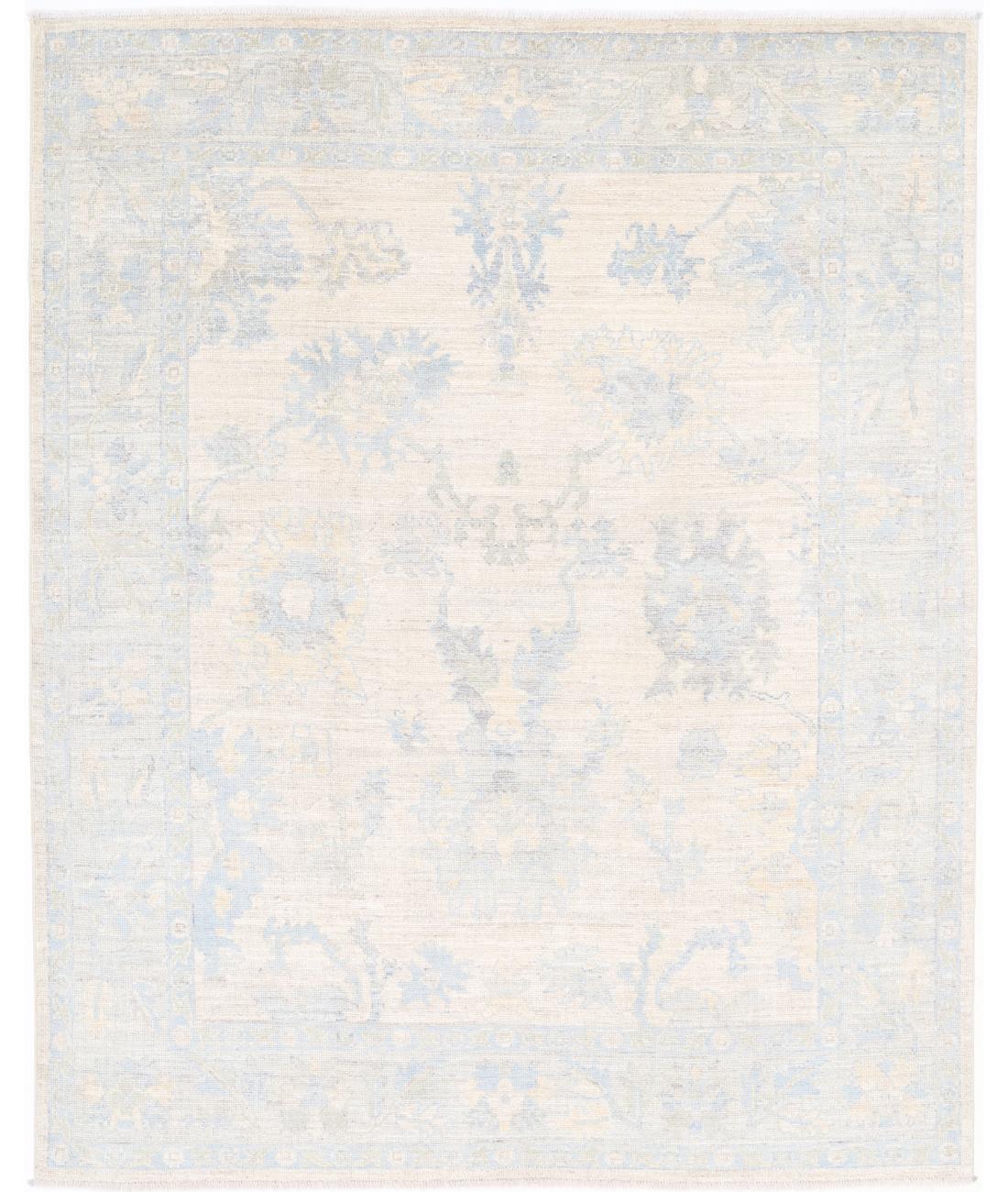 Hand Knotted Oushak Wool Rug - 6&#39;8&#39;&#39; x 8&#39;3&#39;&#39;