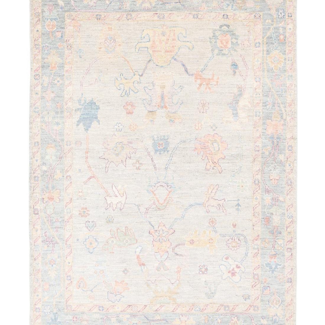 Hand Knotted Oushak Wool Rug - 4'11'' x 7'3''