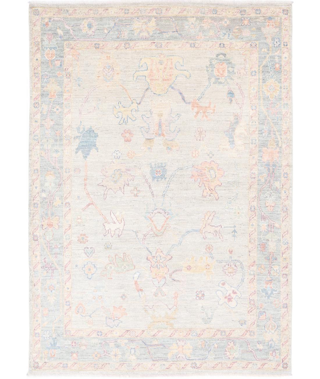 Hand Knotted Oushak Wool Rug - 4&#39;11&#39;&#39; x 7&#39;3&#39;&#39; 4&#39; 11&quot; X 7&#39; 3&quot; (150 X 221) / Silver / Green