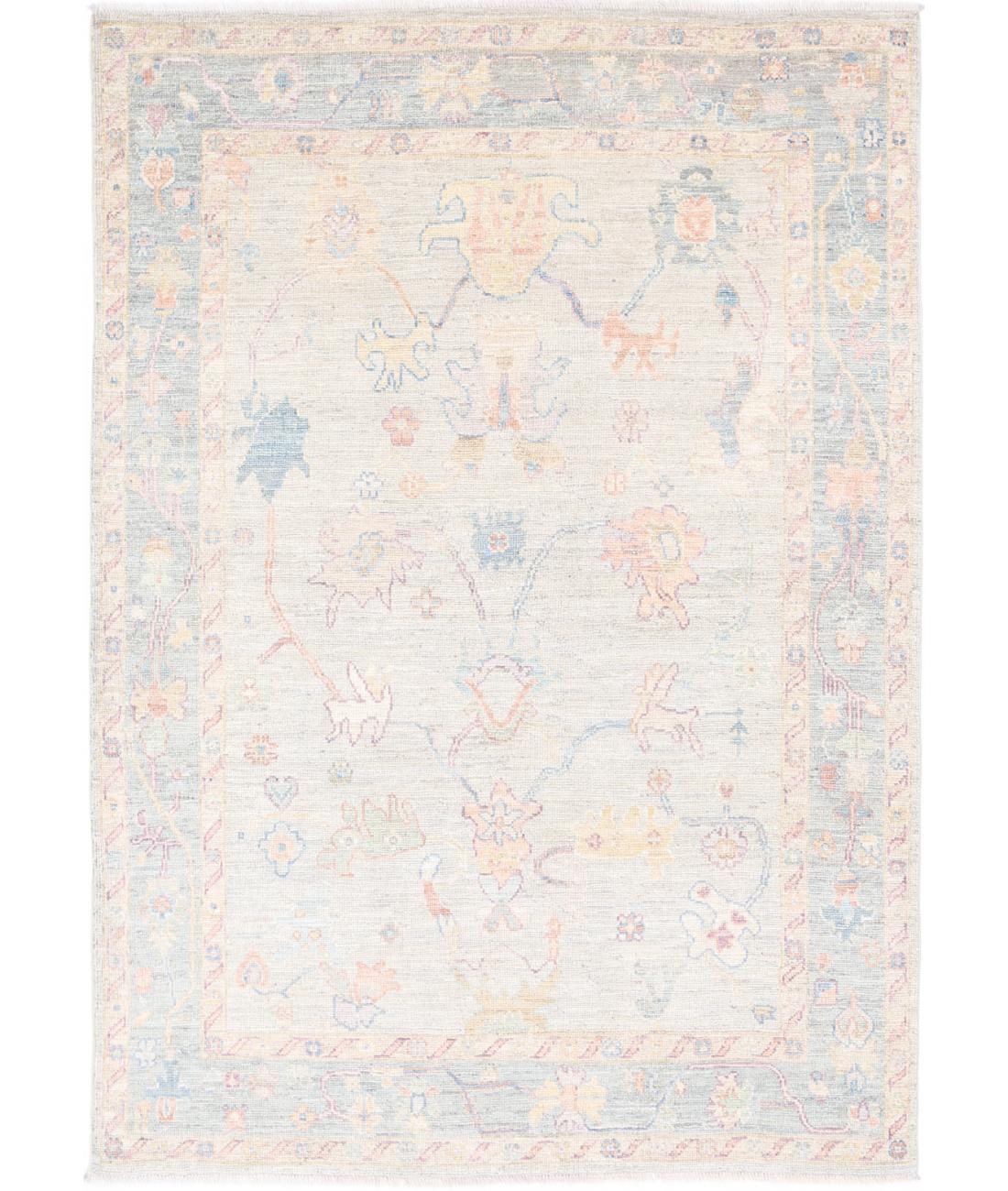 Hand Knotted Oushak Wool Rug - 4'11'' x 7'3''