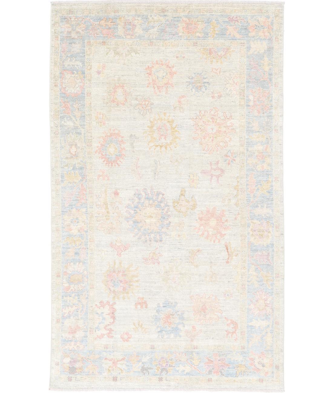 Hand Knotted Oushak Wool Rug - 4&#39;10&#39;&#39; x 8&#39;2&#39;&#39; 4&#39; 10&quot; X 8&#39; 2&quot; (147 X 249) / Silver / Blue
