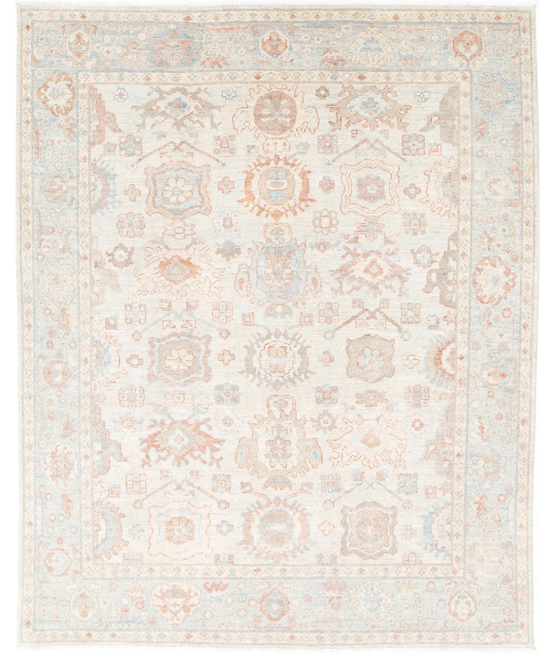 Hand Knotted Oushak Wool Rug - 7'9'' x 9'9'' 7' 9" X 9' 9" (236 X 297) / Blue / Grey