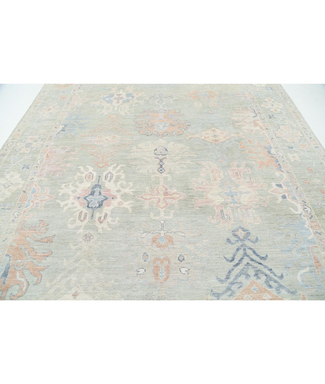 Hand Knotted Oushak Wool Rug - 9'0'' x 12'0'' 9' 0" X 12' 0" (274 X 366) / Green / Green