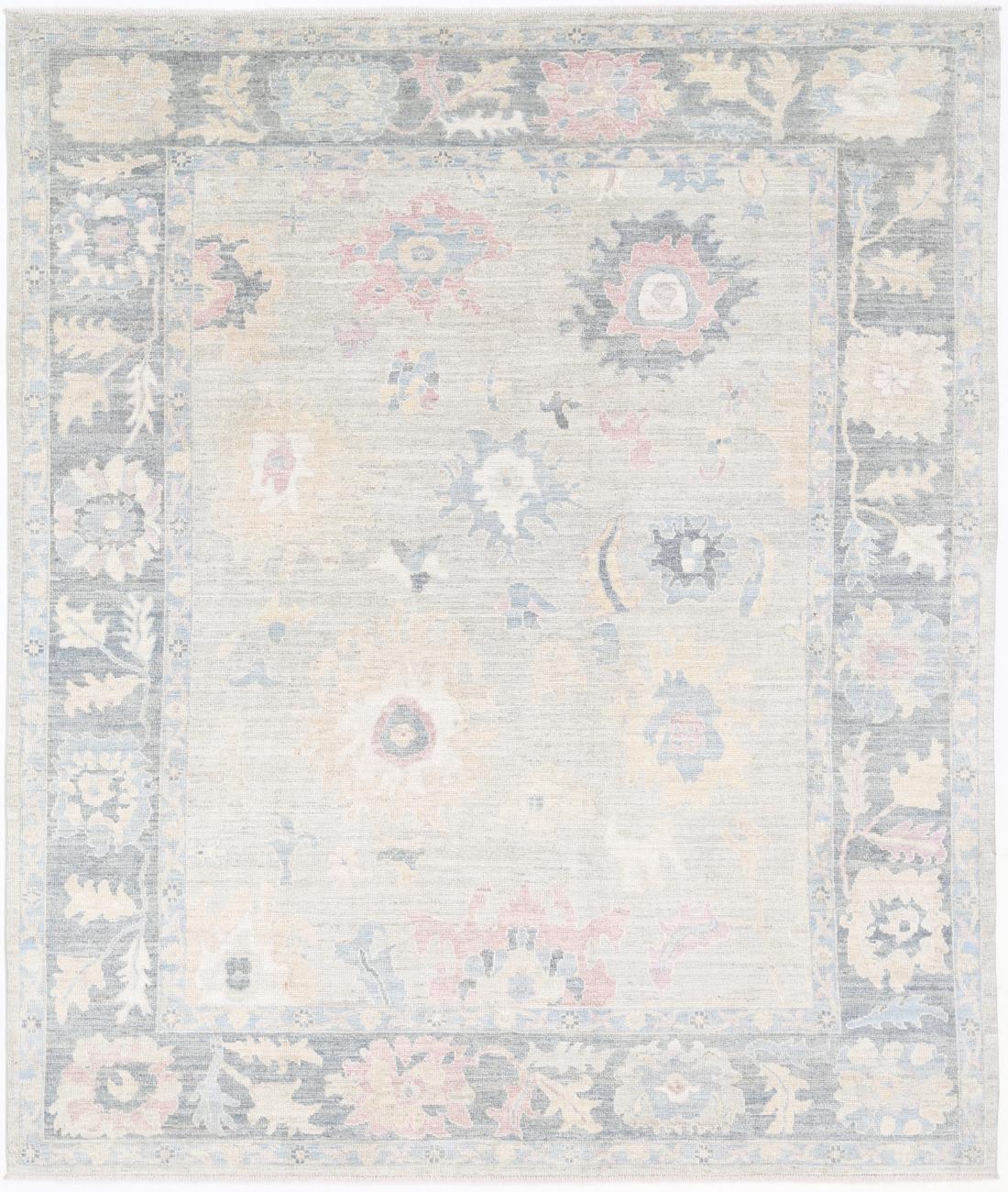 Hand Knotted Oushak Wool Rug - 8&#39;5&#39;&#39; x 9&#39;11&#39;&#39; 8&#39; 5&quot; X 9&#39; 11&quot; (257 X 302) / Silver / Grey