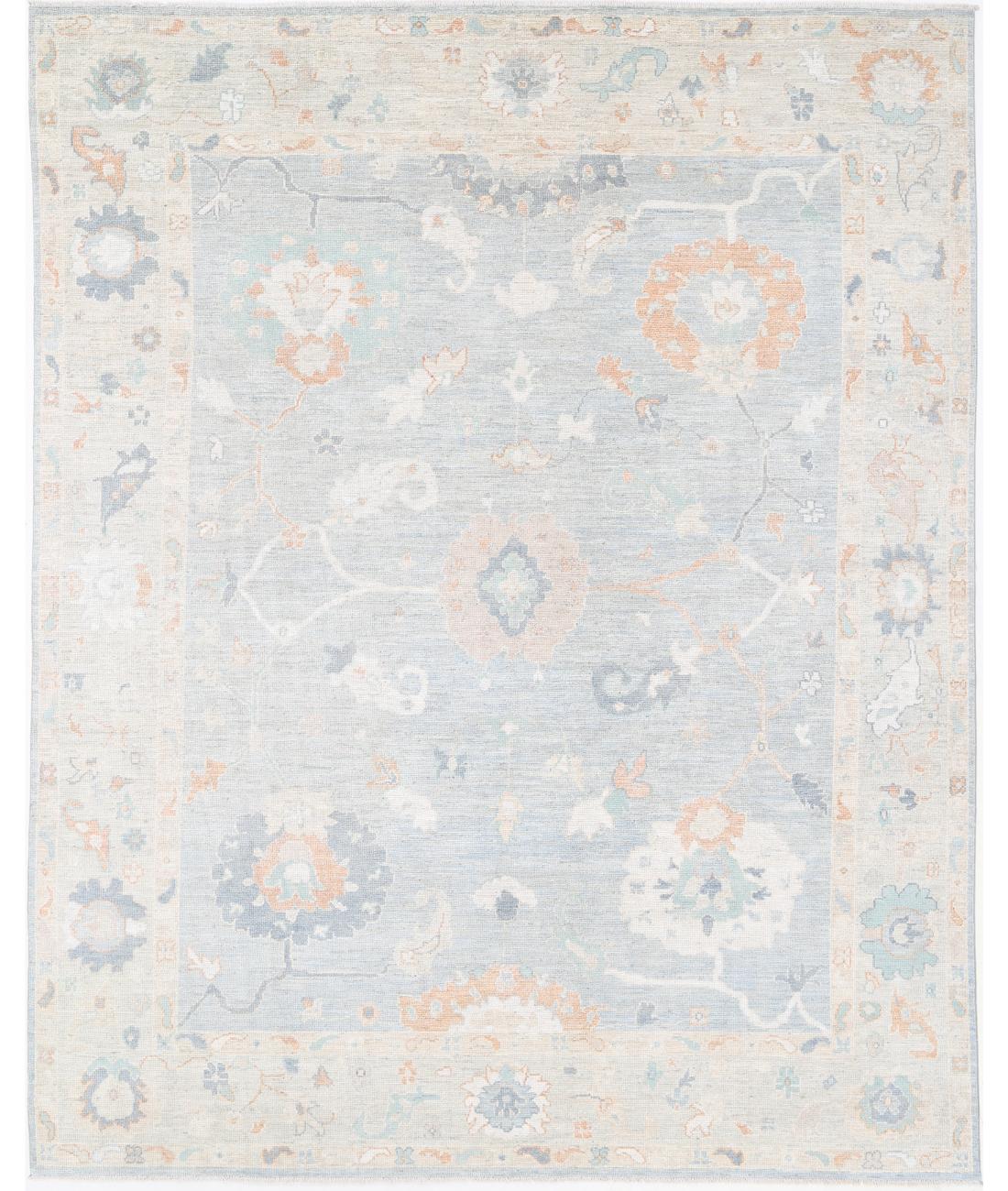 Hand Knotted Oushak Wool Rug - 9&#39;1&#39;&#39; x 11&#39;8&#39;&#39; 9&#39; 1&quot; X 11&#39; 8&quot; (277 X 356) / Blue / Silver