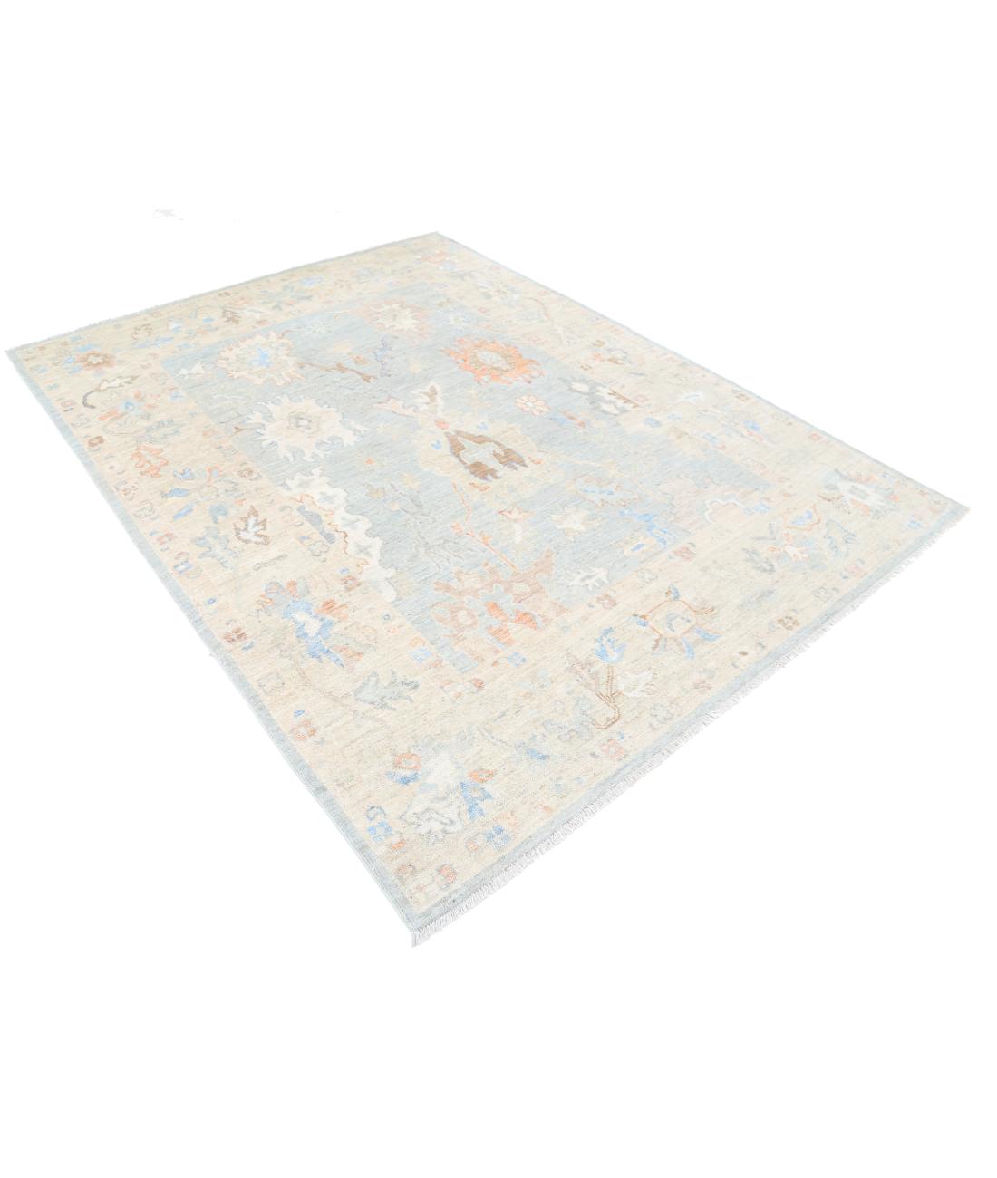 Hand Knotted Oushak Wool Rug - 6'4'' x 8'2'' 6' 4" X 8' 2" (193 X 249) / Blue / Ivory