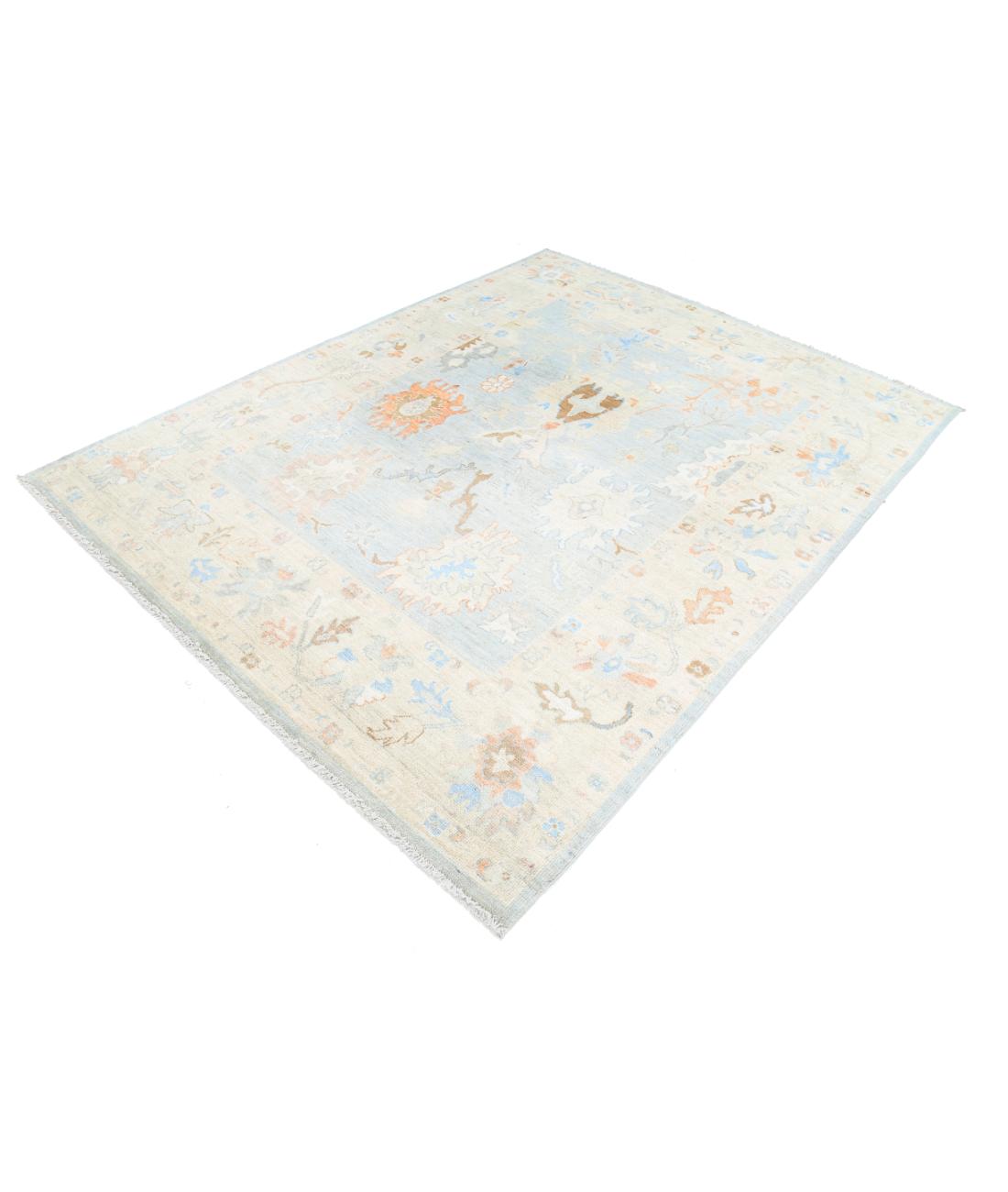 Hand Knotted Oushak Wool Rug - 6'4'' x 8'2'' 6' 4" X 8' 2" (193 X 249) / Blue / Ivory