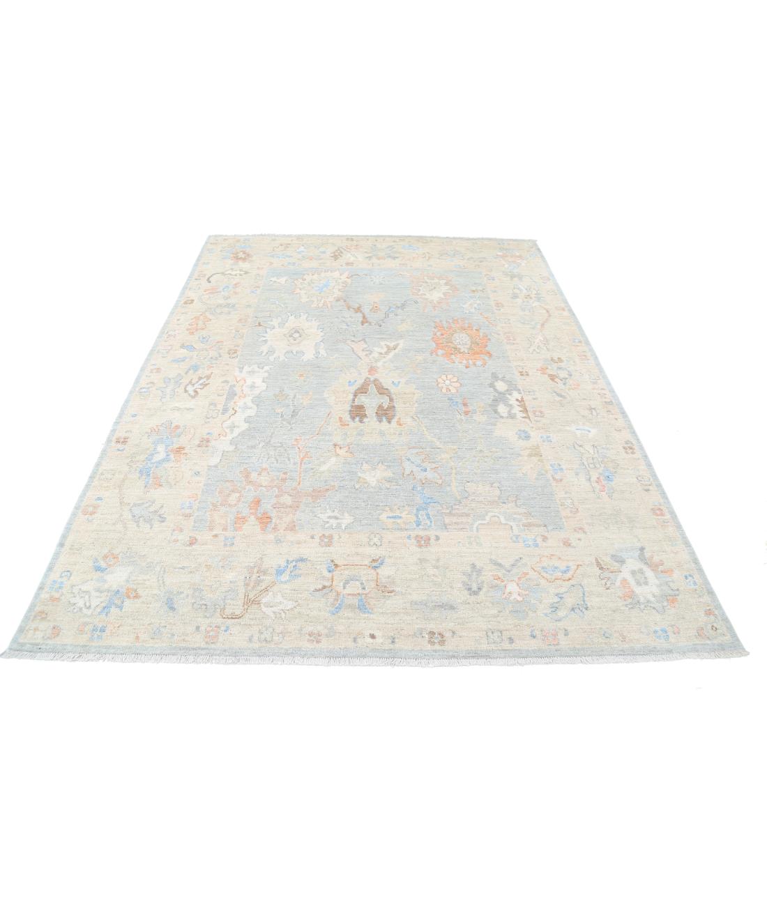 Hand Knotted Oushak Wool Rug - 6'4'' x 8'2'' 6' 4" X 8' 2" (193 X 249) / Blue / Ivory