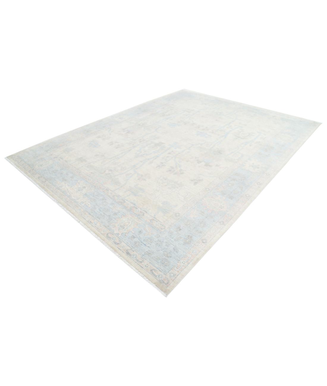 Hand Knotted Oushak Wool Rug - 9'1'' x 12'0'' 9' 1" X 12' 0" (277 X 366) / Ivory / Blue