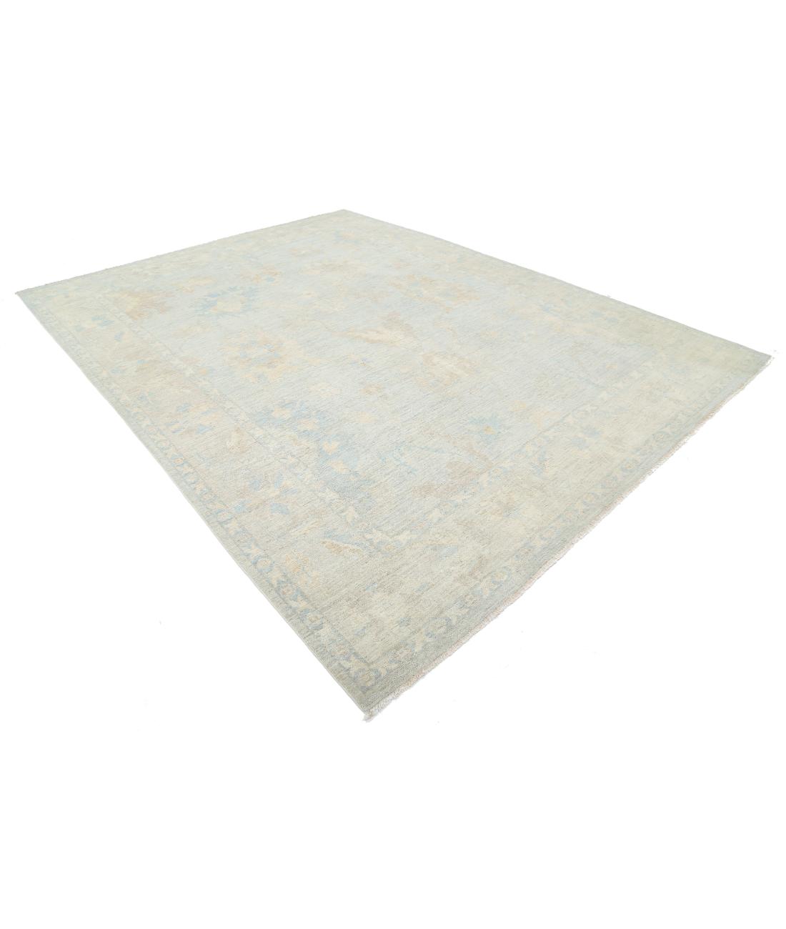 Hand Knotted Oushak Wool Rug - 9'0'' x 11'9'' 9' 0" X 11' 9" (274 X 358) / Silver / Taupe
