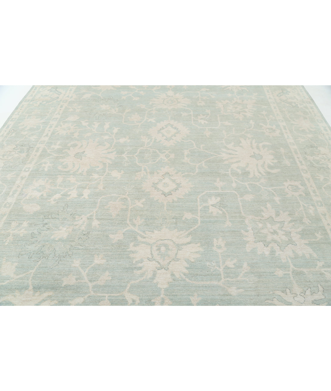 Hand Knotted Oushak Wool Rug - 9'5'' x 13'2'' 9' 5" X 13' 2" (287 X 401) / Green / Green