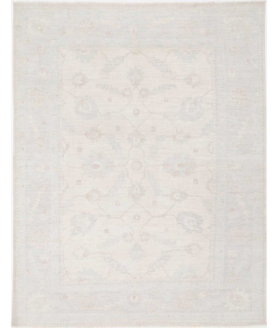 Hand Knotted Oushak Wool Rug - 9&#39;1&#39;&#39; x 11&#39;11&#39;&#39; 9&#39; 1&quot; X 11&#39; 11&quot; (277 X 363) / Ivory / Grey