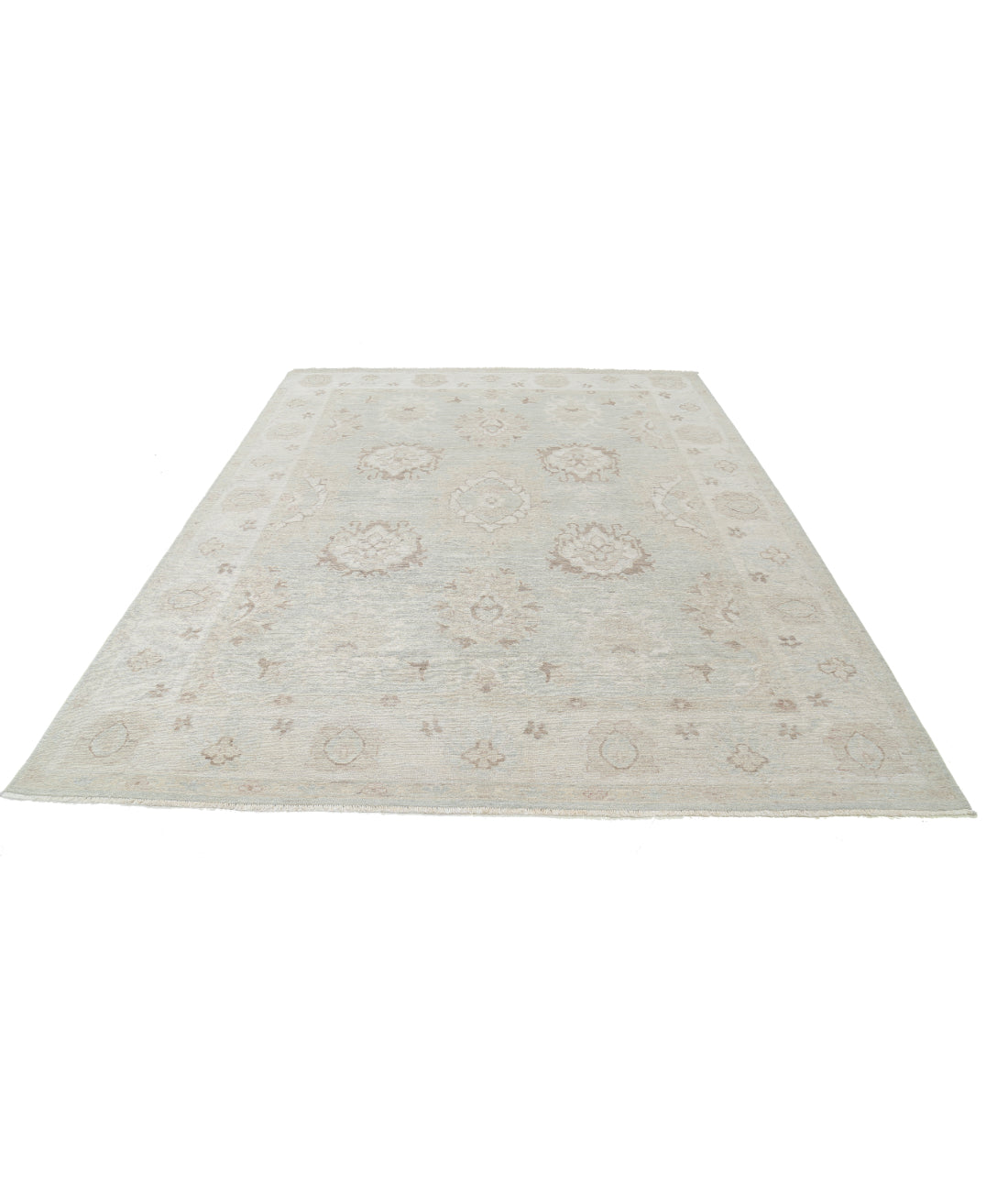 Hand Knotted Oushak Wool Rug - 7'10'' x 10'0'' 7' 10" X 10' 0" (239 X 305) / Grey / Ivory