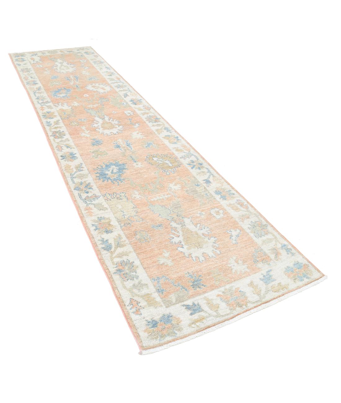 Hand Knotted Oushak Wool Rug - 3'2'' x 11'10'' 3' 2" X 11' 10" (97 X 361) / Peach / Ivory