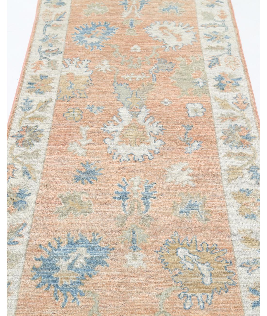 Hand Knotted Oushak Wool Rug - 3'2'' x 11'10'' 3' 2" X 11' 10" (97 X 361) / Peach / Ivory