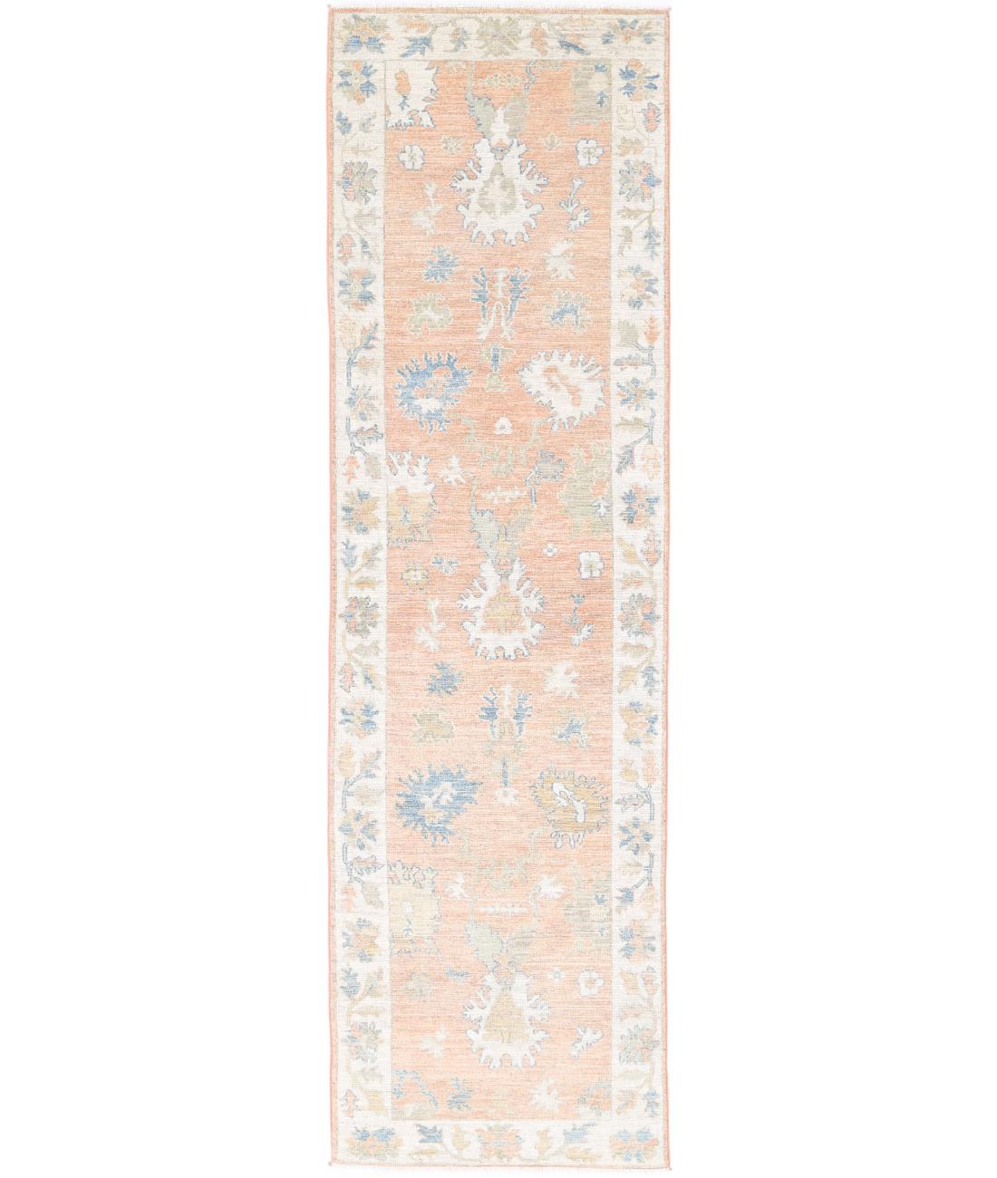 Hand Knotted Oushak Wool Rug - 3&#39;2&#39;&#39; x 11&#39;10&#39;&#39; 3&#39; 2&quot; X 11&#39; 10&quot; (97 X 361) / Peach / Ivory