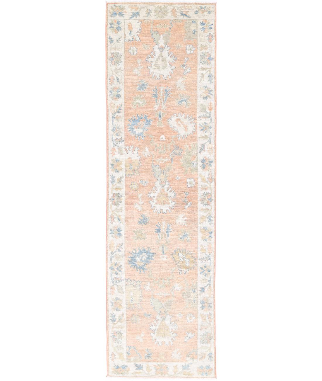 Hand Knotted Oushak Wool Rug - 3'2'' x 11'10''