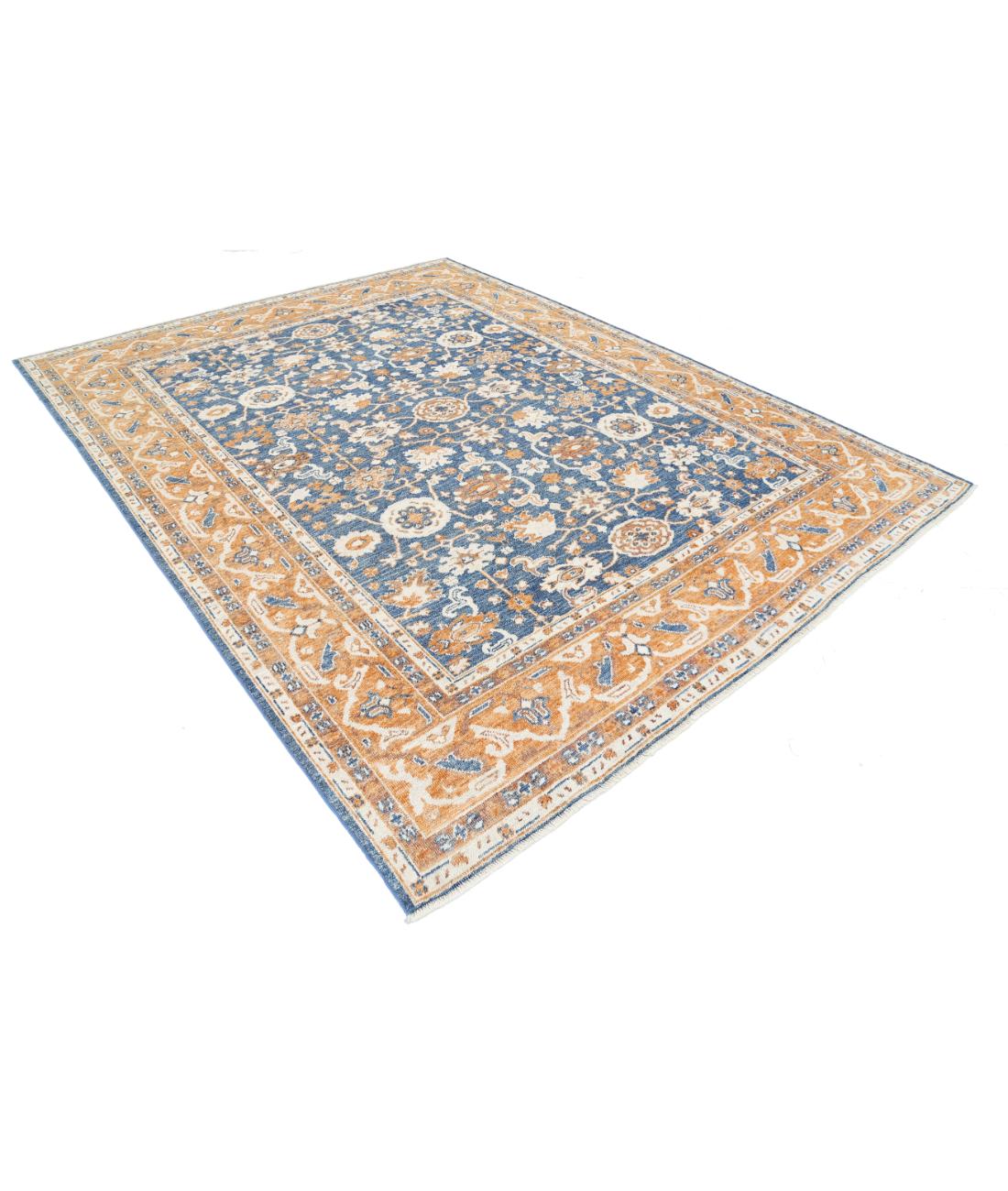 Hand Knotted Oushak Wool Rug - 8'1'' x 10'3'' 8' 1" X 10' 3" (246 X 312) / Blue / Orange