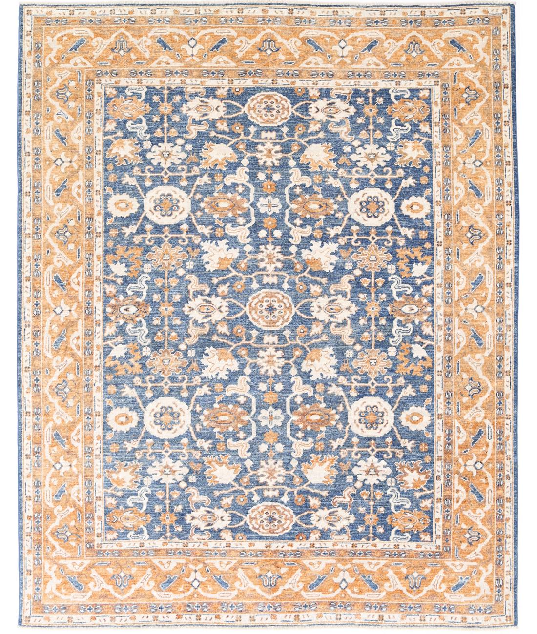Hand Knotted Oushak Wool Rug - 8&#39;1&#39;&#39; x 10&#39;3&#39;&#39; 8&#39; 1&quot; X 10&#39; 3&quot; (246 X 312) / Blue / Orange