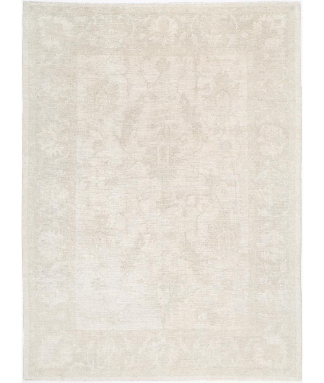 Hand Knotted Oushak Wool Rug - 8&#39;9&#39;&#39; x 11&#39;9&#39;&#39; 8&#39; 9&quot; X 11&#39; 9&quot; (267 X 358) / Ivory / Taupe
