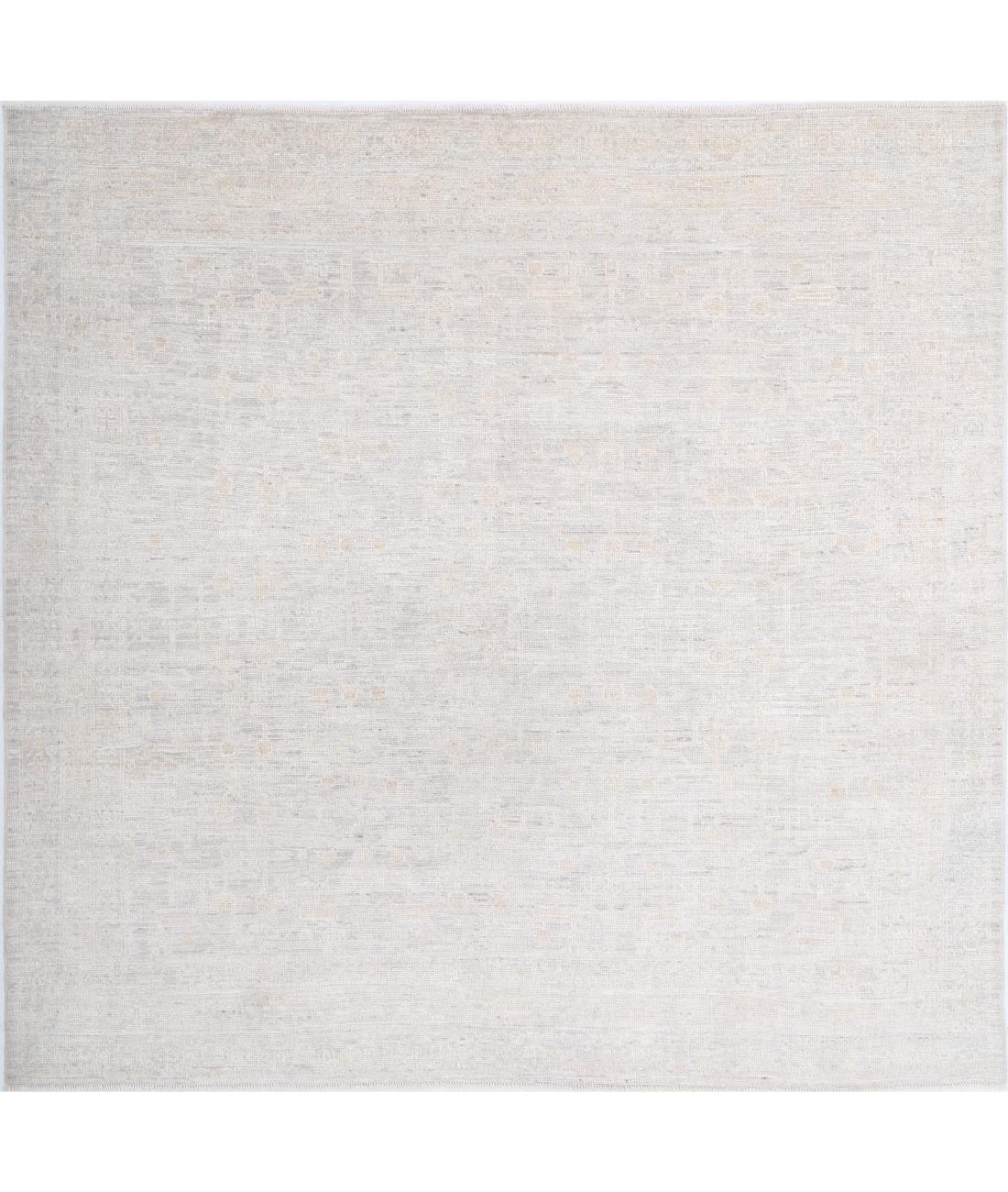 Hand Knotted Oushak Wool Rug - 7&#39;7&#39;&#39; x 7&#39;10&#39;&#39; 7&#39; 7&quot; X 7&#39; 10&quot; (231 X 239) / Silver / Ivory
