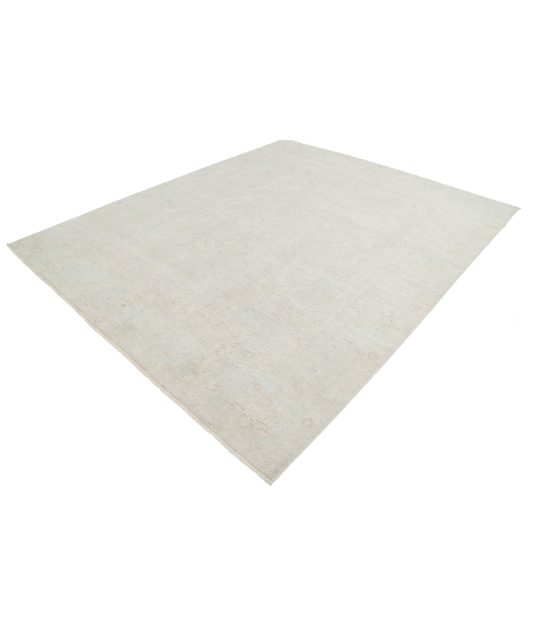 Hand Knotted Oushak Wool Rug - 8'2'' x 9'10'' 8' 2" X 9' 10" (249 X 300) / Taupe / Blue
