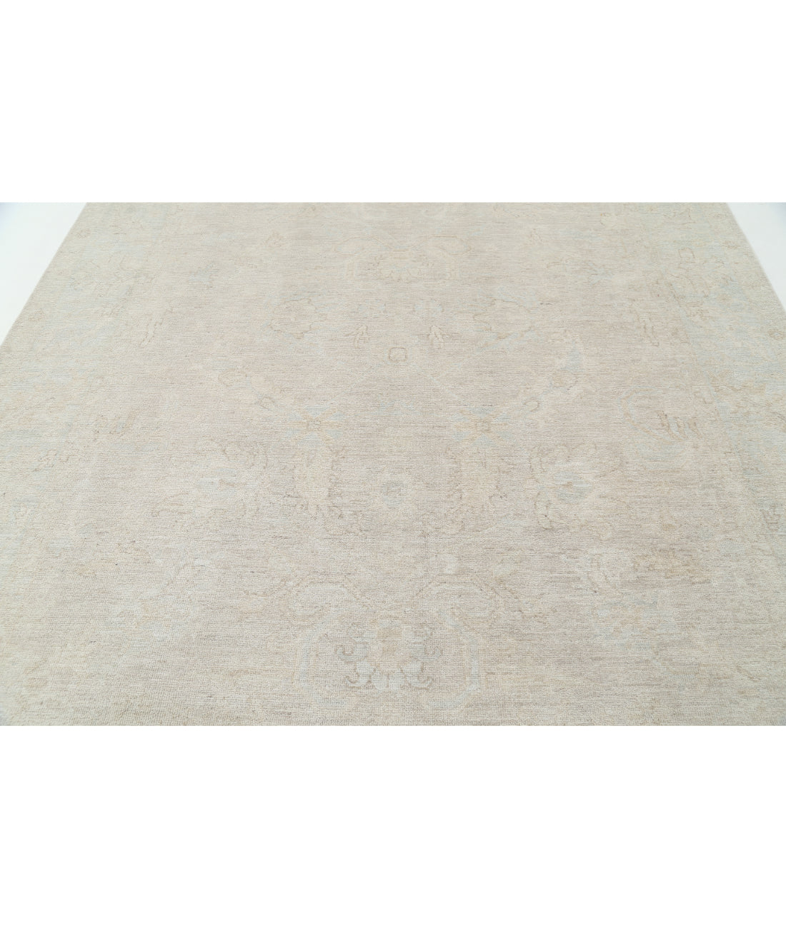 Hand Knotted Oushak Wool Rug - 8'2'' x 9'10'' 8' 2" X 9' 10" (249 X 300) / Taupe / Blue