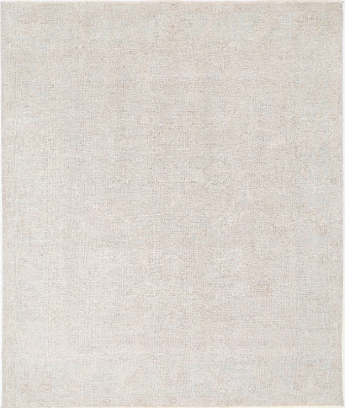 Hand Knotted Oushak Wool Rug - 8&#39;2&#39;&#39; x 9&#39;10&#39;&#39; 8&#39; 2&quot; X 9&#39; 10&quot; (249 X 300) / Taupe / Blue
