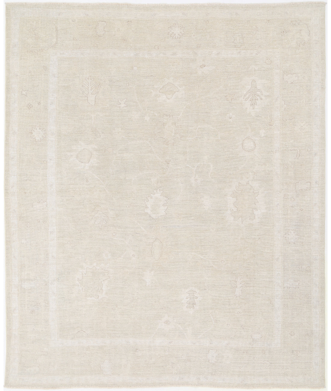 Hand Knotted Oushak Wool Rug - 7&#39;10&#39;&#39; x 9&#39;8&#39;&#39; 7&#39; 10&quot; X 9&#39; 8&quot; (239 X 295) / Beige / Beige
