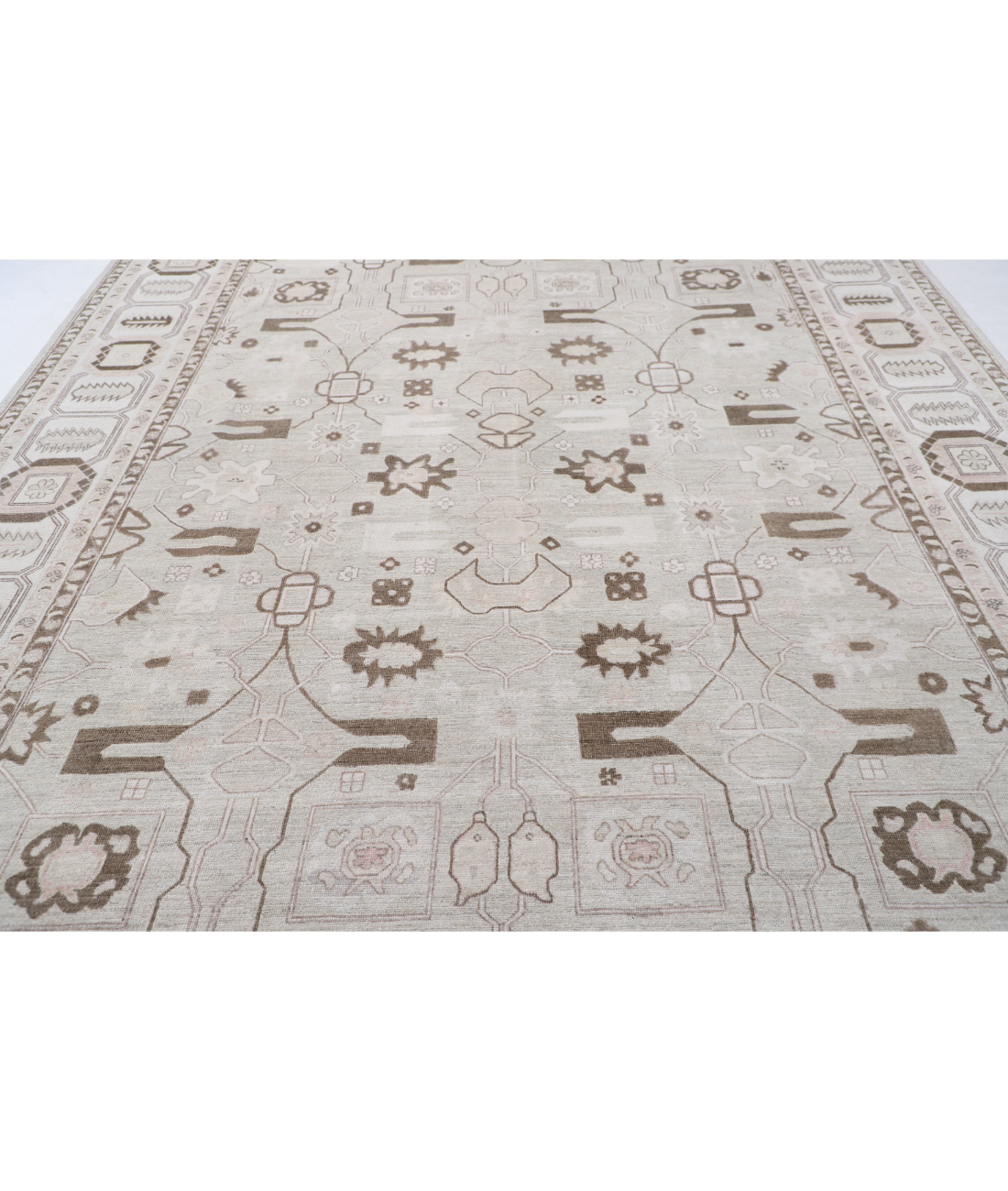 Hand Knotted Oushak Wool Rug 9' 10" X 13' 8" 9' 10" X 13' 8" (300 X 417) / Grey / Grey