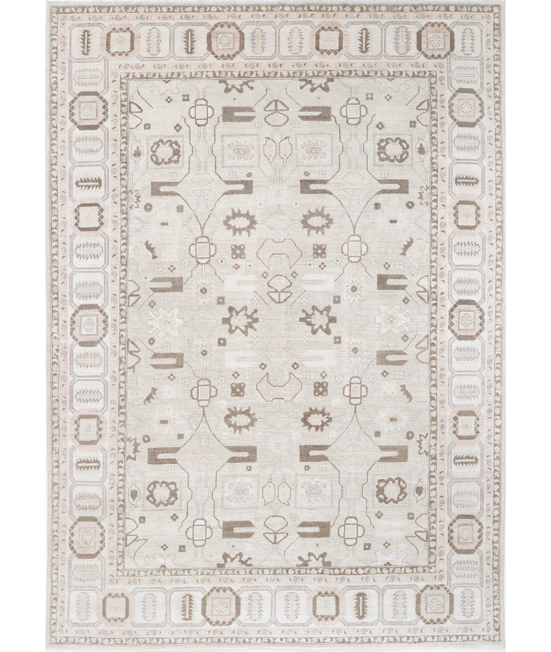 Hand Knotted Oushak Wool Rug 9' 10" X 13' 8" 9' 10" X 13' 8" (300 X 417) / Grey / Grey