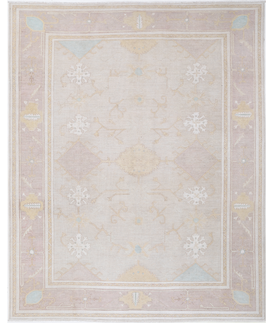 Hand Knotted Oushak Wool Rug 8' 10" X 11' 0" 8' 10" X 11' 0" (269 X 335) / Ivory / Peach