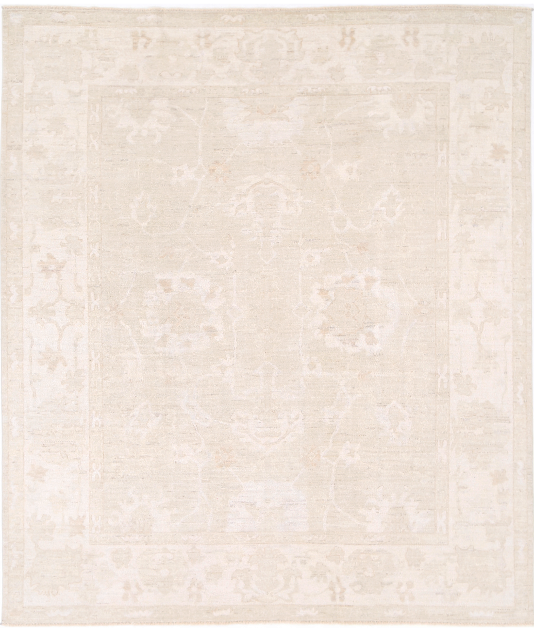 Hand Knotted Oushak Wool Rug 8' 5" X 9' 11" 8' 5" X 9' 11" (257 X 302) / Taupe / Ivory