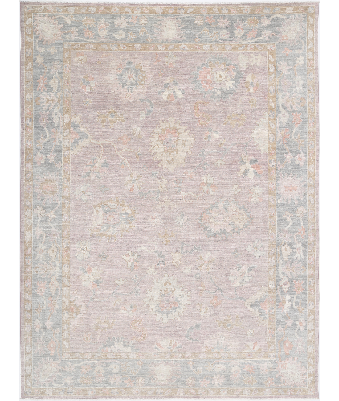 Hand Knotted Oushak Wool Rug 10' 3" X 13' 9" 10' 3" X 13' 9" (312 X 419) / Purple / Blue