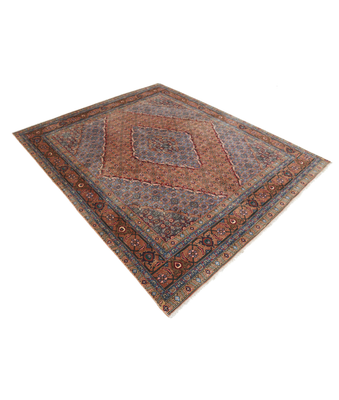 Hand Knotted Persian Bijar Wool Rug - 6'4'' x 7'9'' 6' 4" X 7' 9" (193 X 236) / Brown / Blue