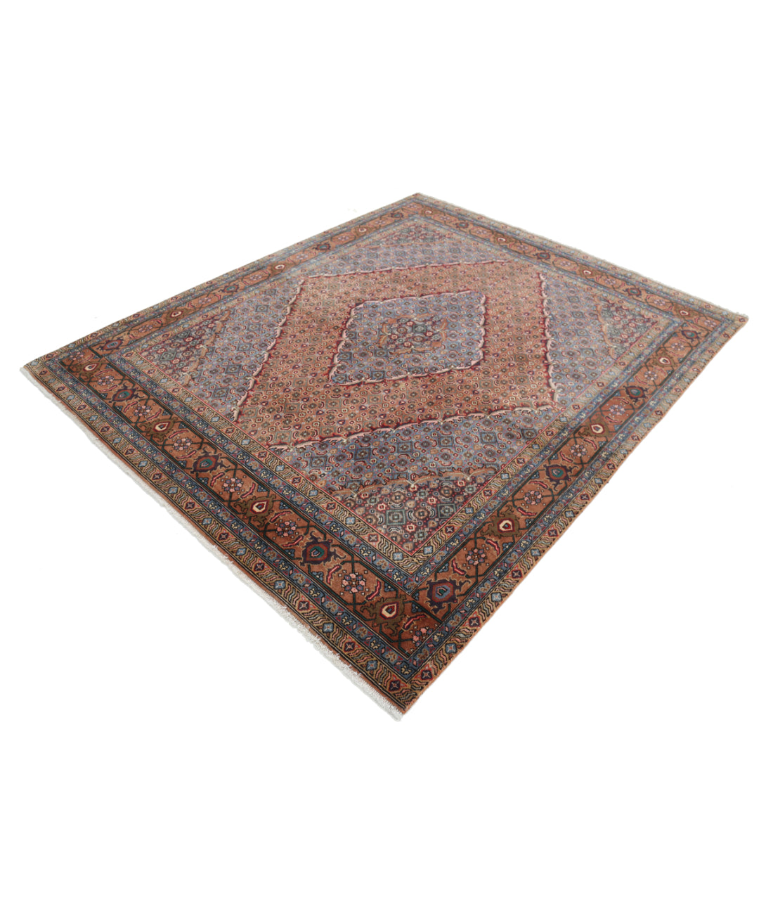 Hand Knotted Persian Bijar Wool Rug - 6'4'' x 7'9'' 6' 4" X 7' 9" (193 X 236) / Brown / Blue