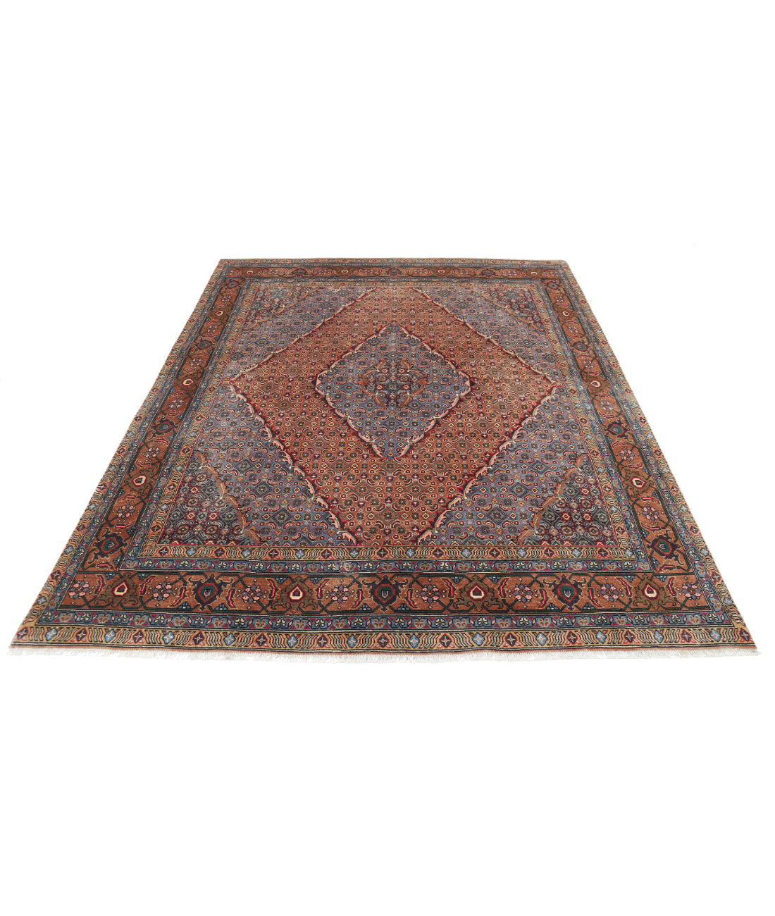 Hand Knotted Persian Bijar Wool Rug - 6'4'' x 7'9'' 6' 4" X 7' 9" (193 X 236) / Brown / Blue