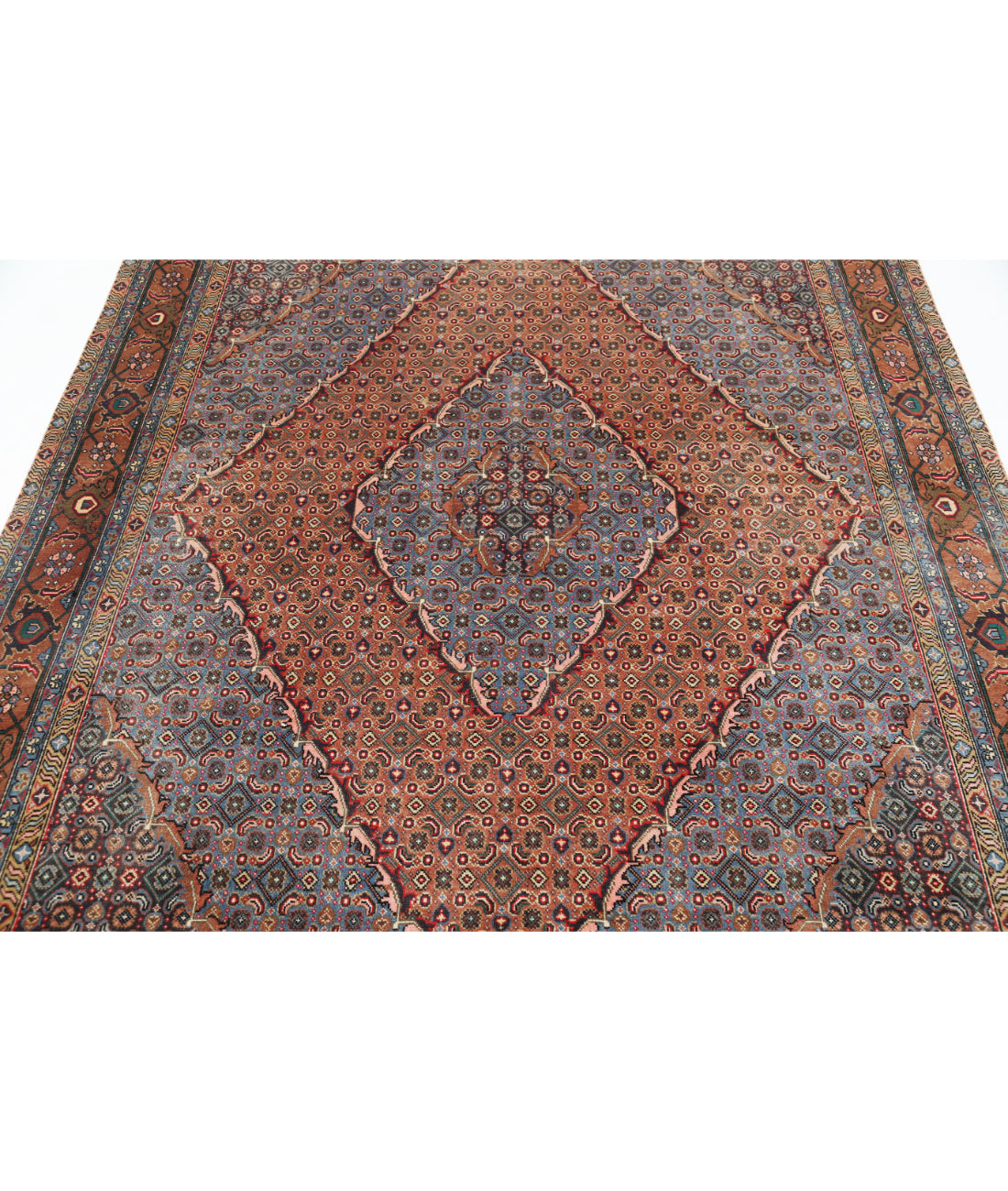 Hand Knotted Persian Bijar Wool Rug - 6'4'' x 7'9'' 6' 4" X 7' 9" (193 X 236) / Brown / Blue