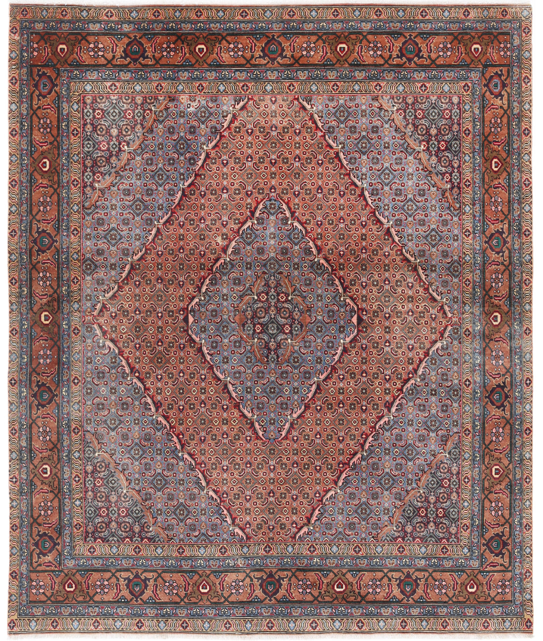 Hand Knotted Persian Bijar Wool Rug - 6&#39;4&#39;&#39; x 7&#39;9&#39;&#39; 6&#39; 4&quot; X 7&#39; 9&quot; (193 X 236) / Brown / Blue