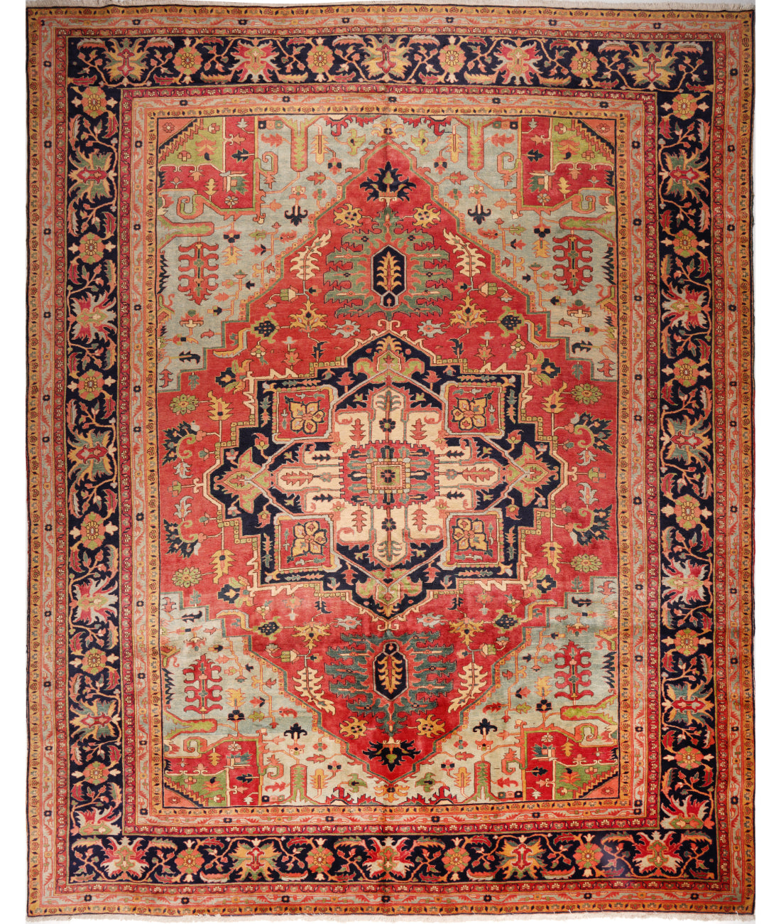 Hand Knotted Persian Heriz Wool Rug - 12&#39;2&#39;&#39; x 15&#39;7&#39;&#39; 12&#39; 2&quot; X 15&#39; 7&quot; (371 X 475) / Pink / Blue