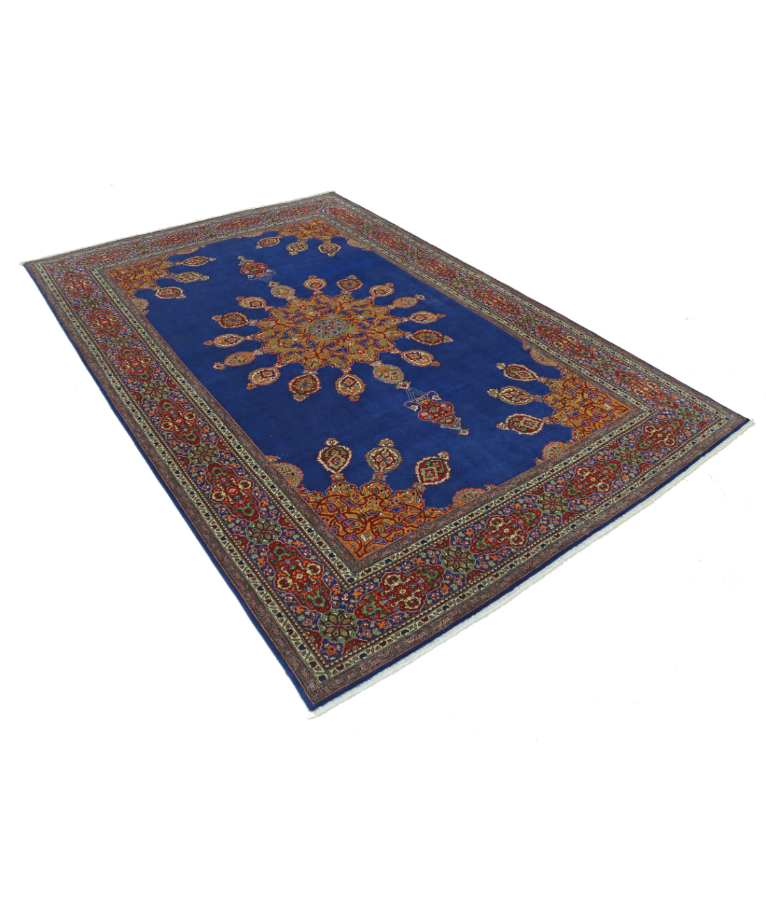 Hand Knotted Persian Tabriz Wool Rug - 6'1'' x 9'0'' 6' 1" X 9' 0" (185 X 274) / Blue / Red