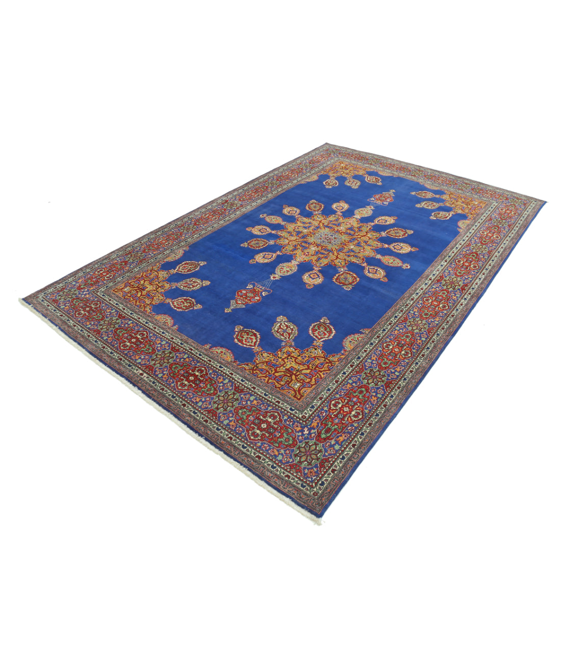 Hand Knotted Persian Tabriz Wool Rug - 6'1'' x 9'0'' 6' 1" X 9' 0" (185 X 274) / Blue / Red