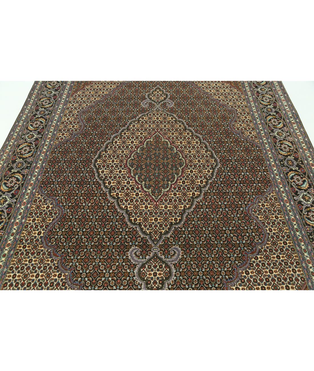 Hand Knotted Persian Tabriz Wool & Silk Rug - 6'5'' x 9'8'' 6' 5" X 9' 8" (196 X 295) / Ivory / Black