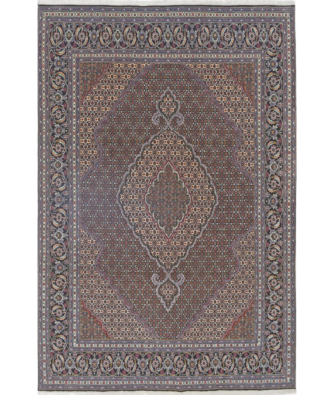 Hand Knotted Persian Tabriz Wool & Silk Rug - 6'5'' x 9'8'' 6' 5" X 9' 8" (196 X 295) / Ivory / Black