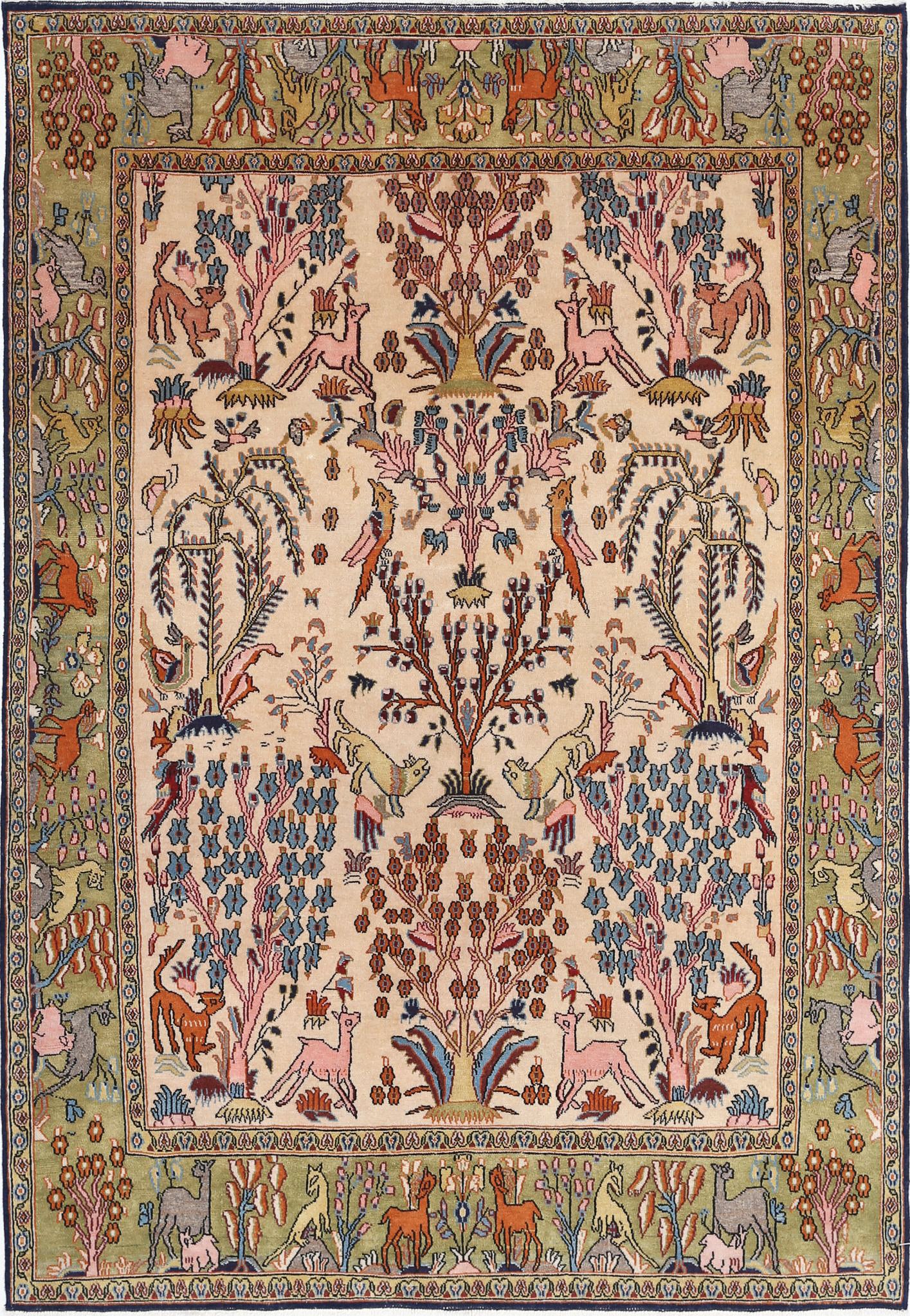 Hand Knotted Oriental Qum Wool Rug - 4'6'' x 6'8''