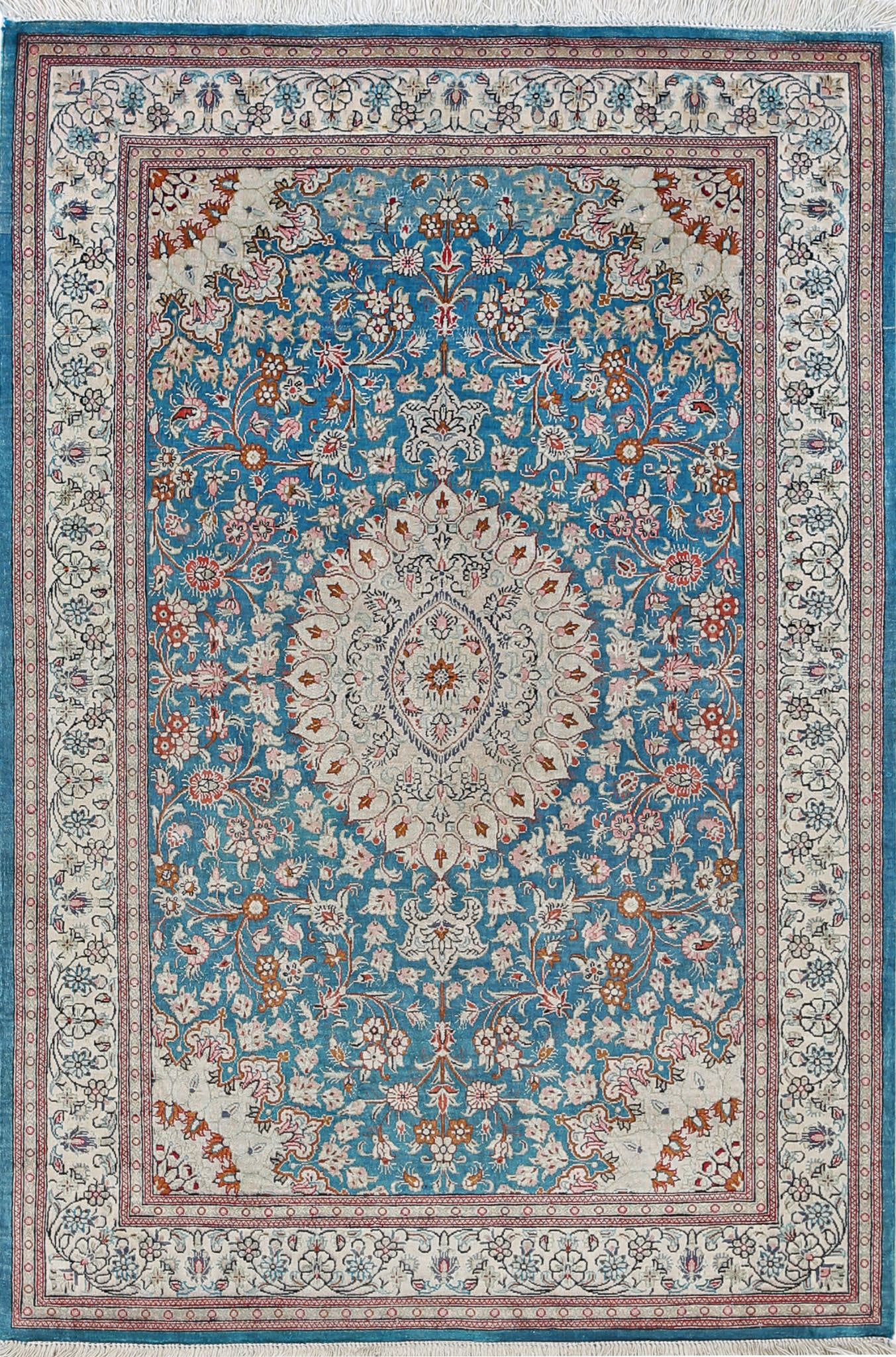 Hand Knotted Masterpiece Oriental Qum Wool Rug - 2'7'' x 3'10''