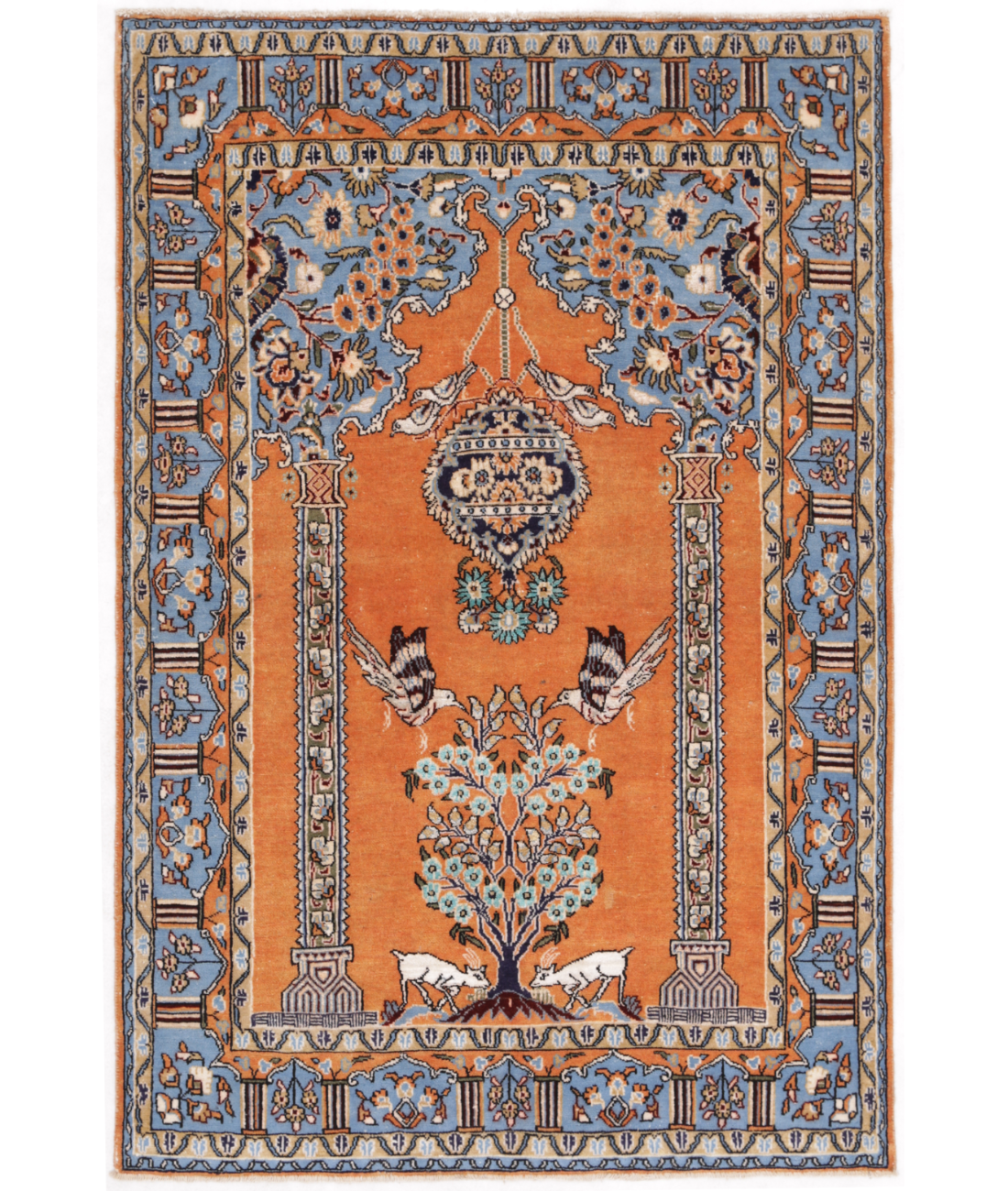 Hand Knotted Qum Wool &amp; Silk Rug  - 3&#39; 4&quot; X 4&#39; 10&quot;