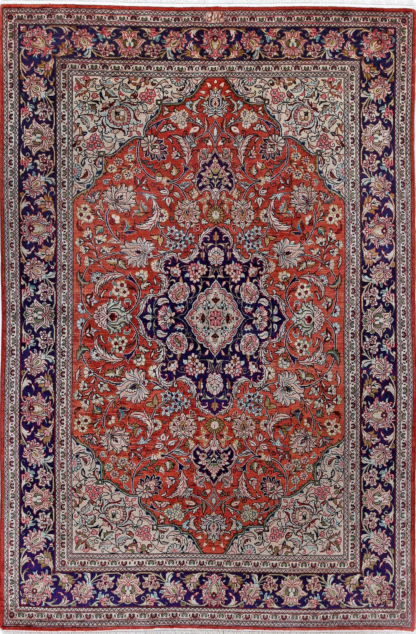 Hand Knotted Masterpiece Oriental Qum Silk Rug - 3'3'' x 4'11''