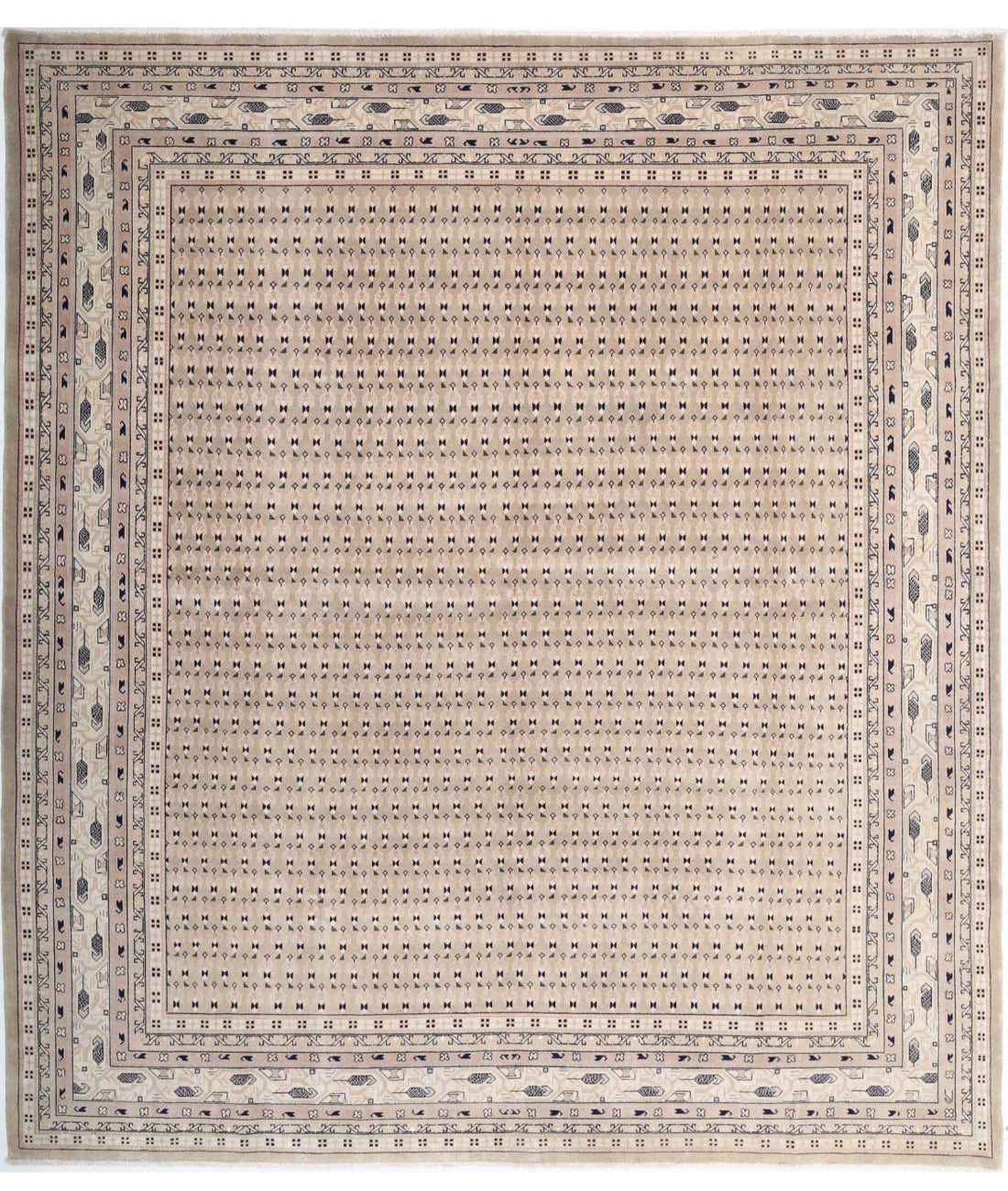Hand Knotted Persian Mir Saraband Wool Rug - 7'11'' x 8'9'' 7'11'' x 8'9'' (238 X 263) / Green / Ivory