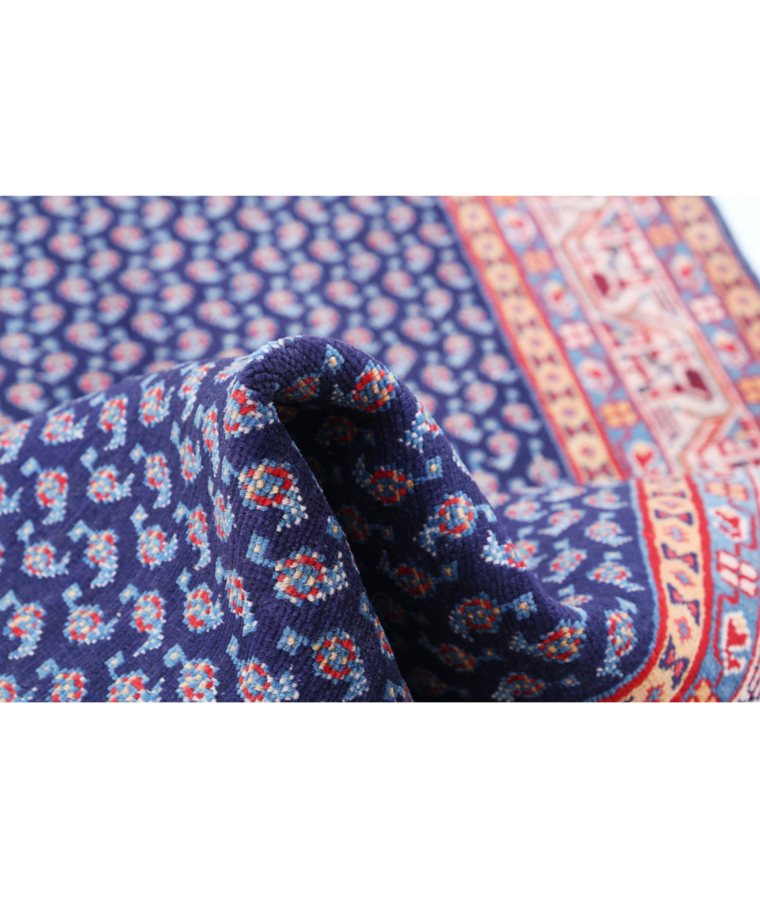 Hand Knotted Persian Mir Saraband Wool Rug - 3'5'' x 10'2'' 3'5'' x 10'2'' (103 X 305) / Blue / Ivory